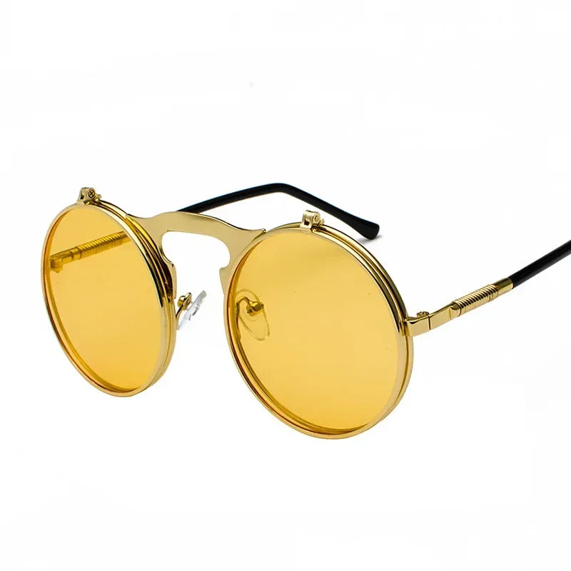 Vintage Steampunk Flip-Up Round Sunglasses