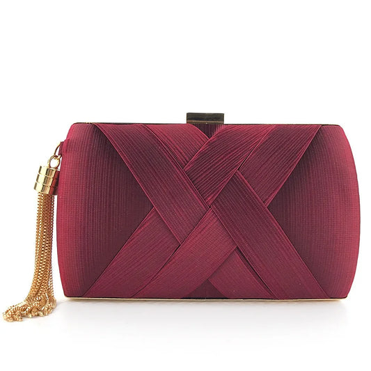 Burgundy ladies evening clutch showing large interior capacity for phone and essentials