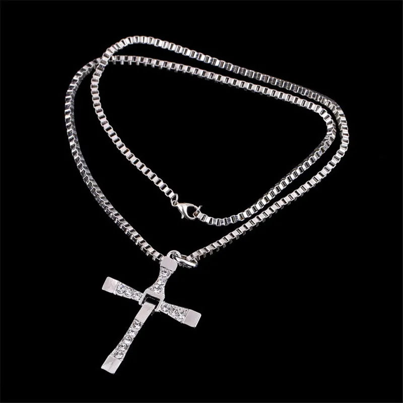Crystal cross pendant measuring 6cm on 50cm link chain for men