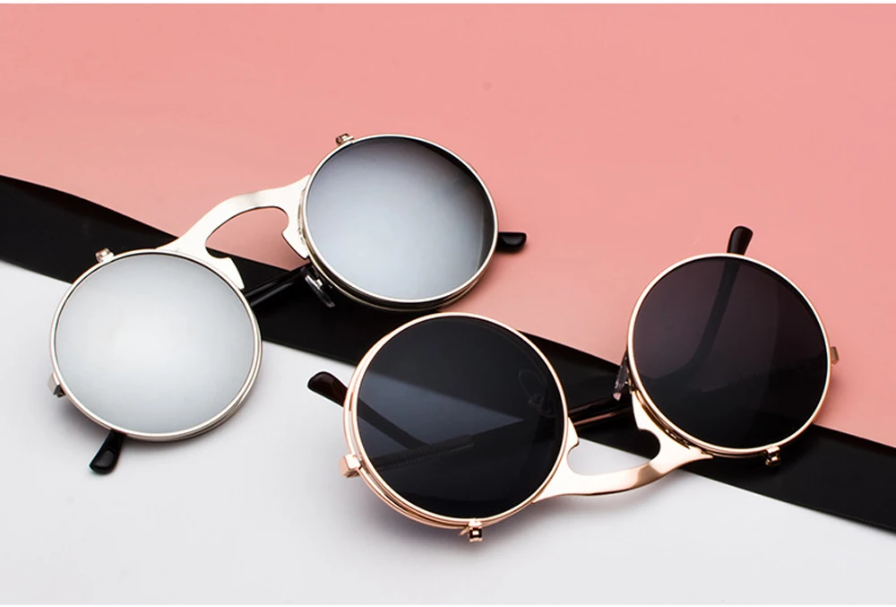 Vintage Steampunk Flip-Up Round Sunglasses