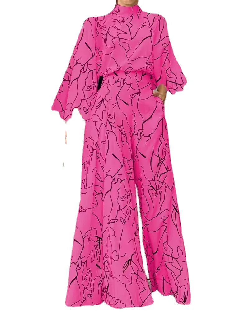 Trendy jumpsuit in bright pink color