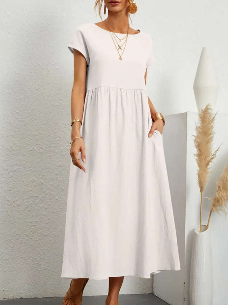 Elegant Summer Cotton Midi Dress in white, product color variant photograph