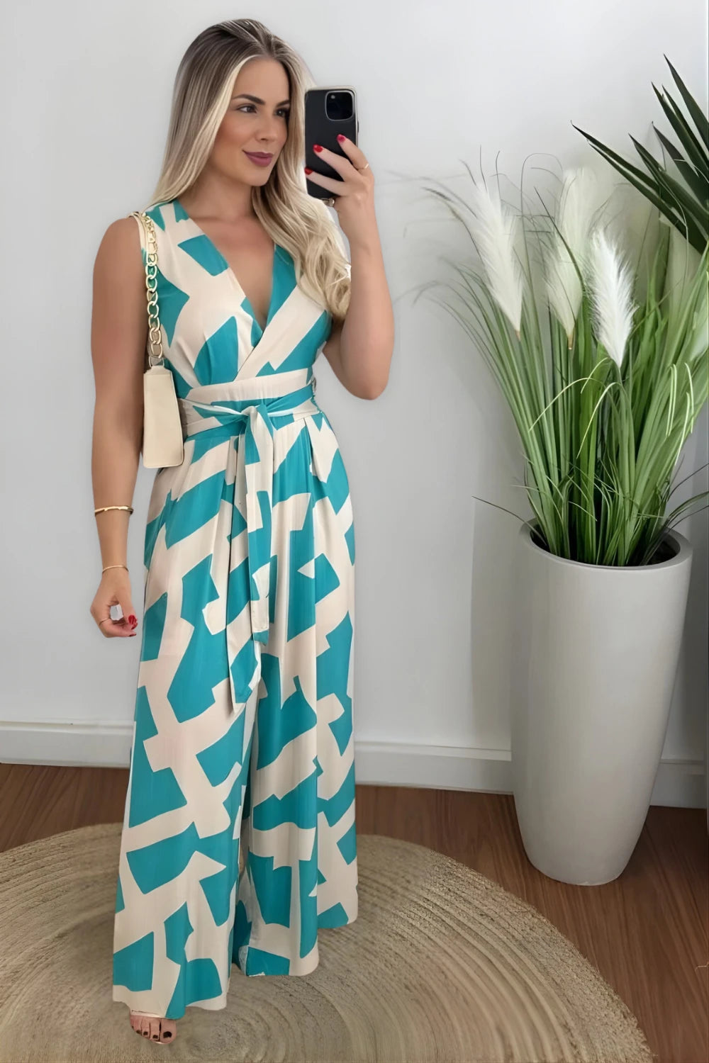 Lightweight polyester jumpsuit offering comfort and sophistication