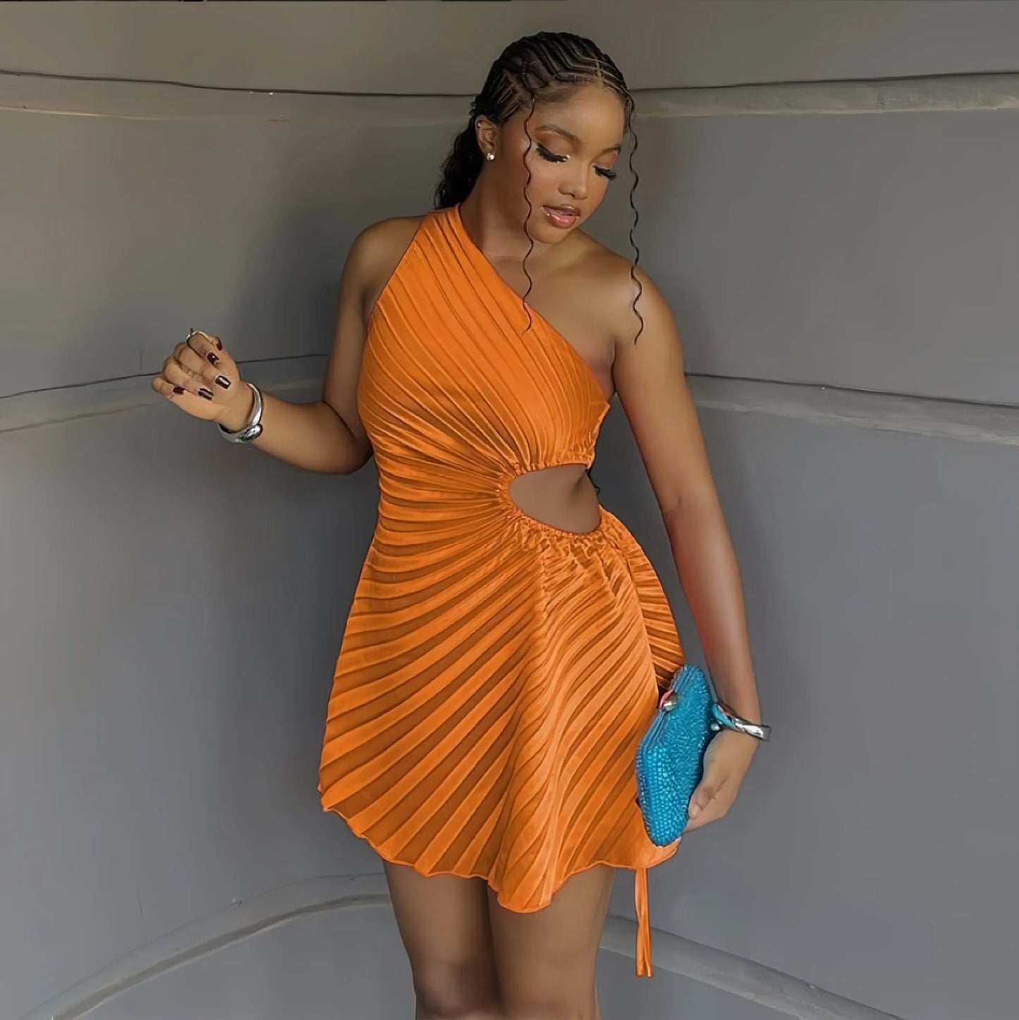 Fashion-forward pleated party look