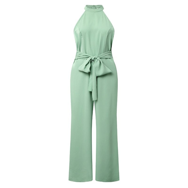 Wide Leg Tie Waist Green Jumpsuit