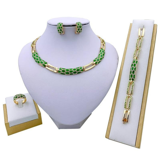 Luxury bridal women's jewelry set in purple, black, green, and red