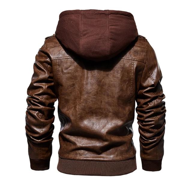 Men's Hooded Leather Jacket - Men & women apparel, Women's swimwear, men's shirts and tops, Women jumpsuits and rompers, women spring fashion