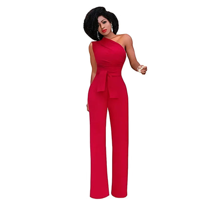 Elegant One-Shoulder Belted Jumpsuit