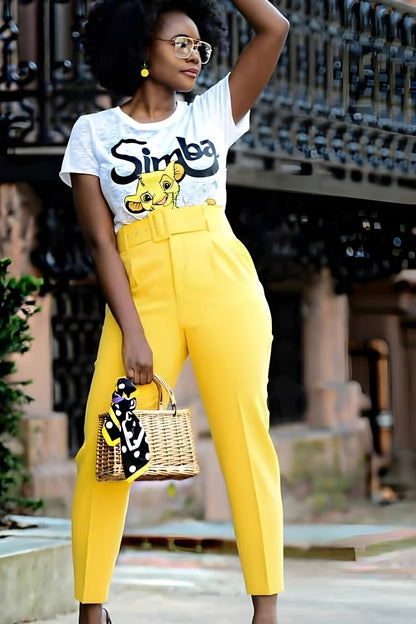 Trendy High Waist Workwear Belted Pants