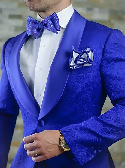 Blue Brocade Jacket Suit