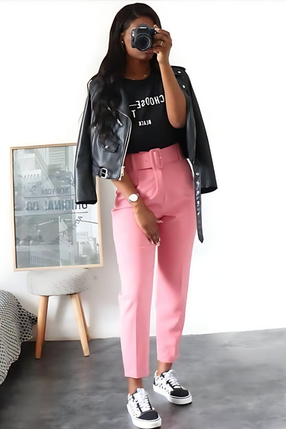 Trendy High Waist Workwear Belted Pants
