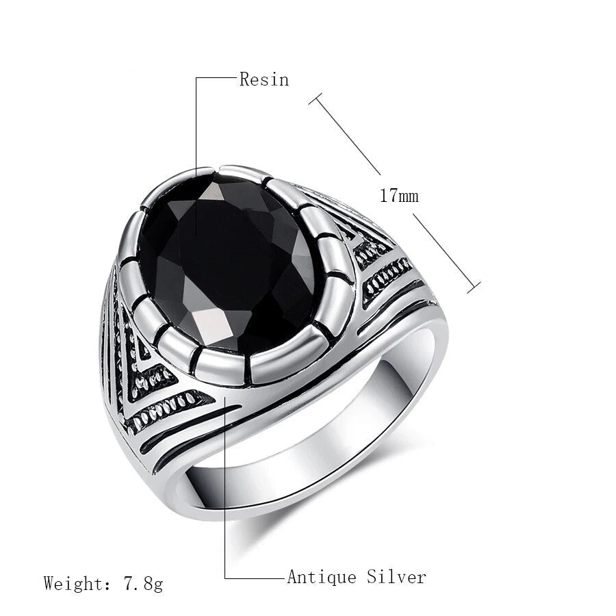 Black Stone Men's Silver Ring