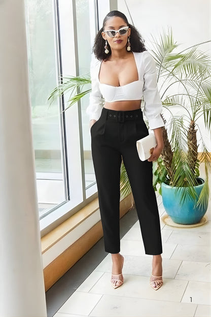 High Waisted Workwear Belted Pants