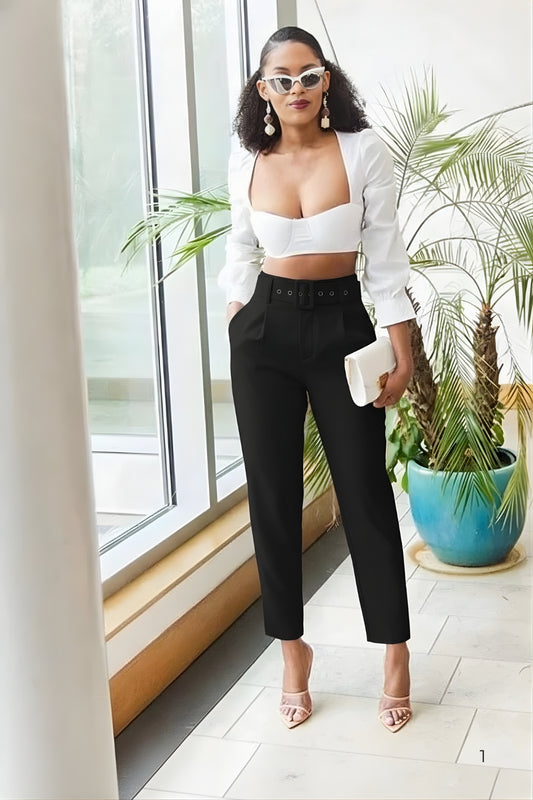 High Waisted Workwear Belted Pants