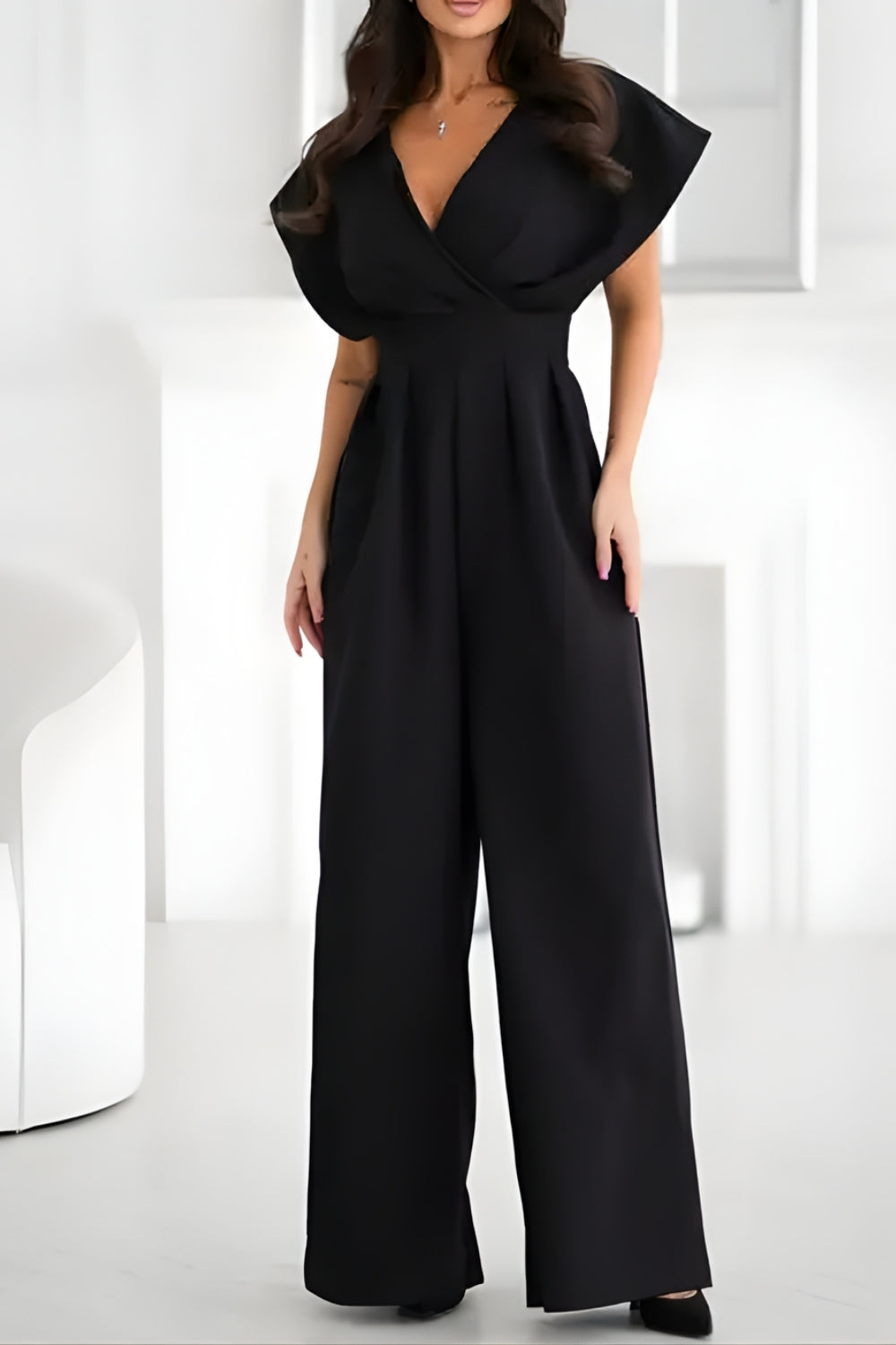 Elegant V-Neck Wide Leg Jumpsuit