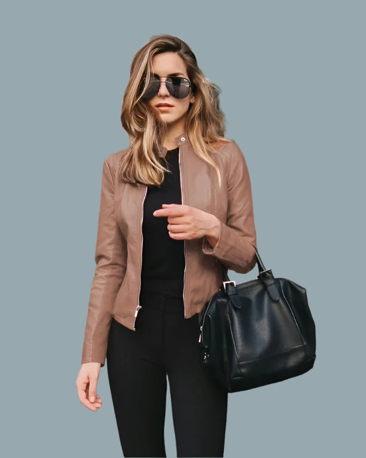 High-quality faux leather women's jacket details