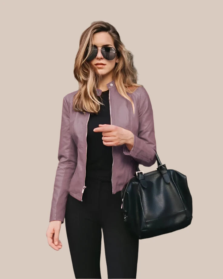 High-quality faux leather women's jacket details