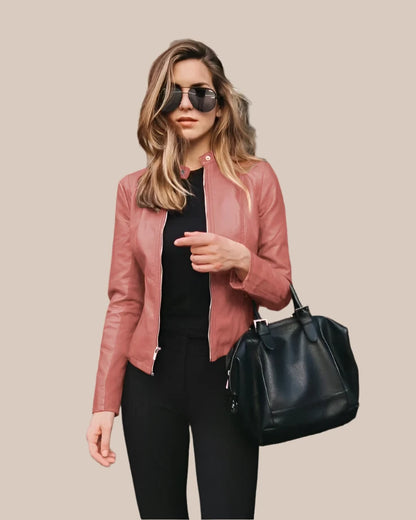 Versatile women's biker jacket paired with jeans