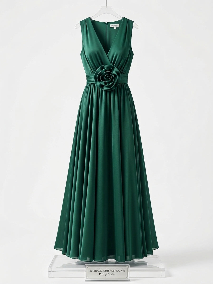 Aurora Pleated V-Neck Maxi Dress