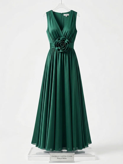 Aurora Pleated V-Neck Maxi Dress