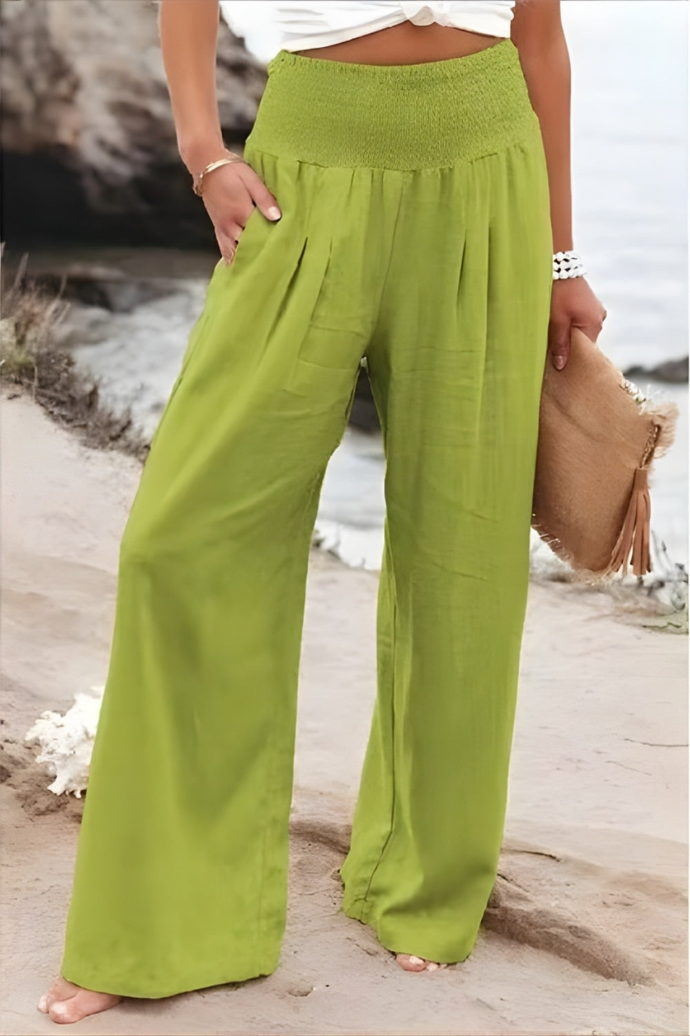 Elastic High Waist Linen Pants