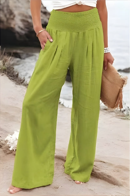 Elastic High Waist Linen Pants