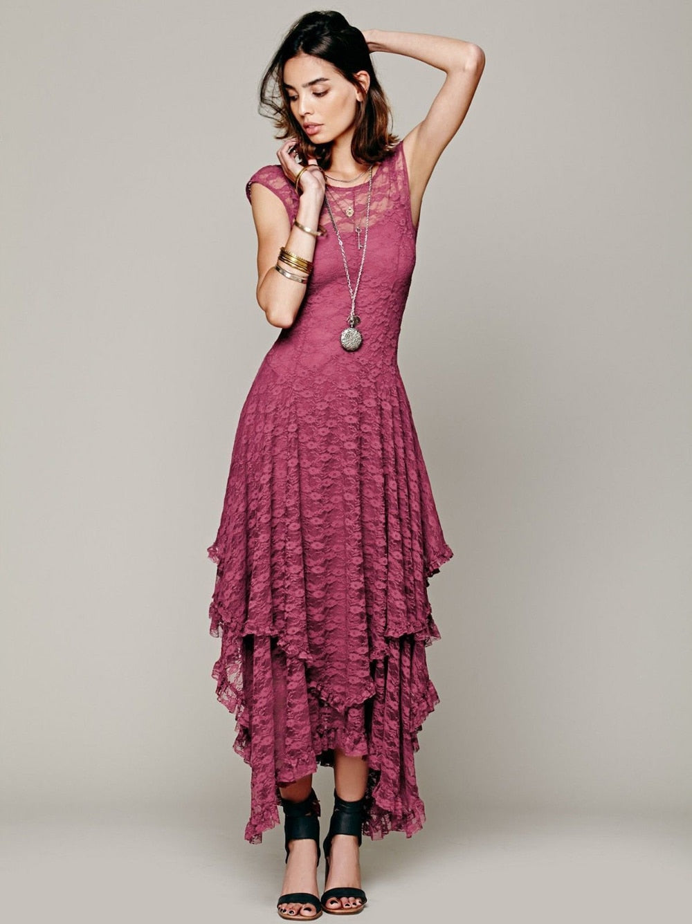 navy blue dress for baby girl Grecian Lace Chiffon Asymmetric Wedding Dress main image 1