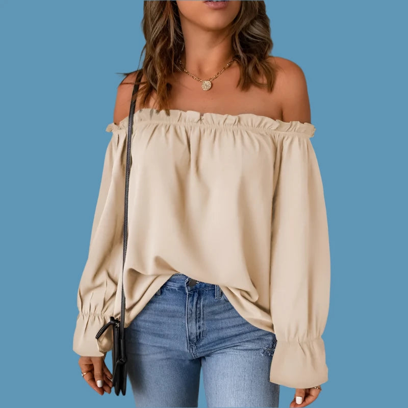 Elegant Off-Shoulder Women's Top in Creamy-White