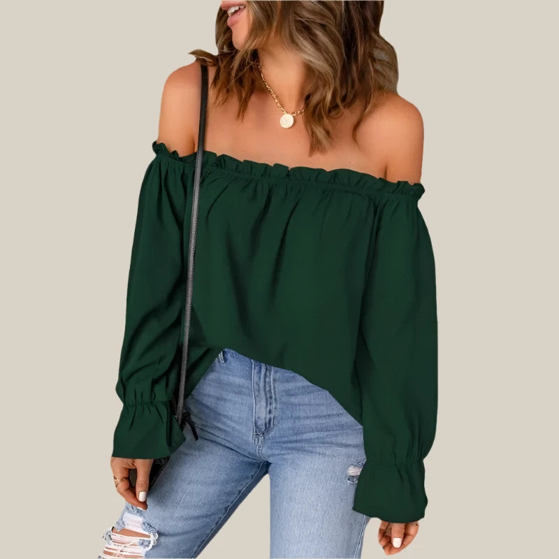 Elegant Off-Shoulder Women's Top in Green