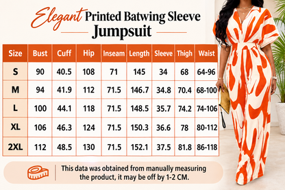 Elegant Printed Batwing Sleeve Jumpsuit