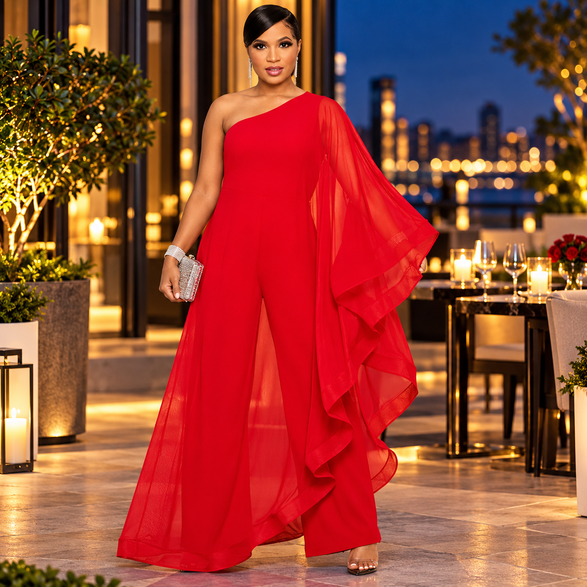 Elegant One-Shoulder Ruffle Jumpsuit