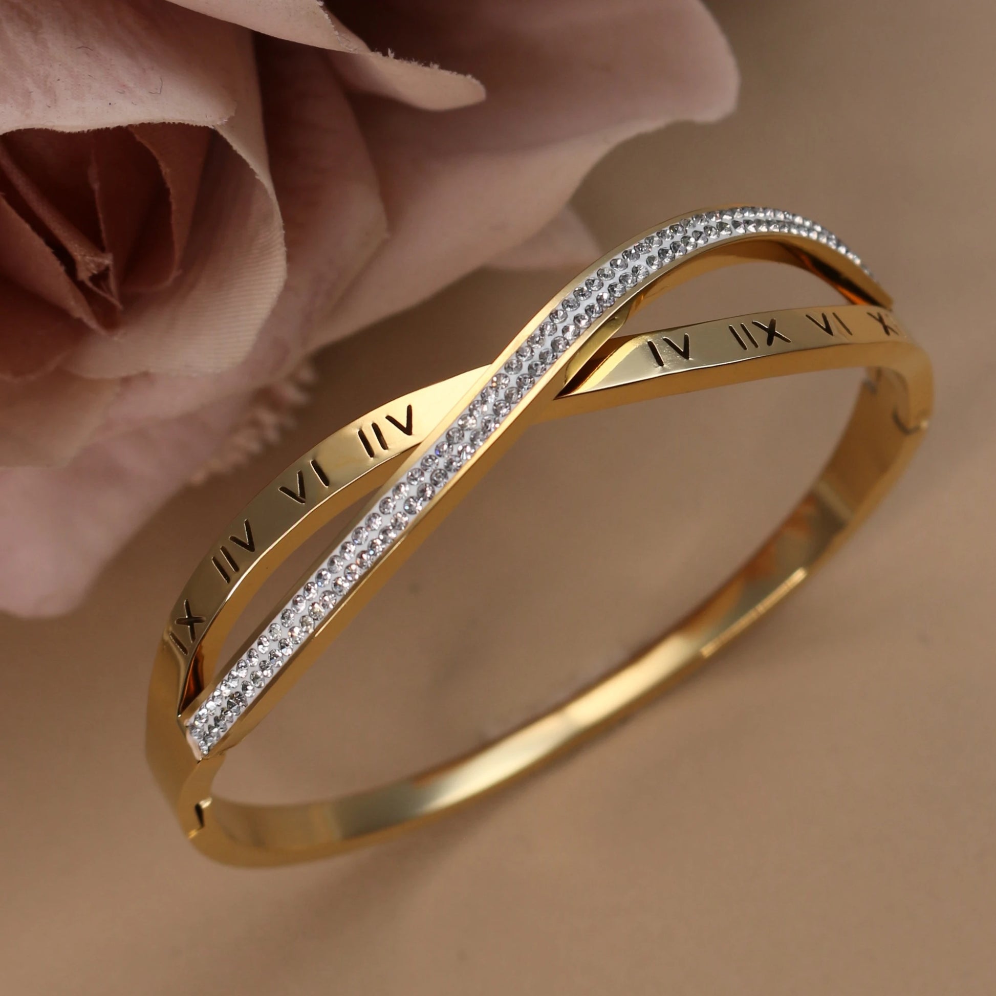 Gold stainless steel bangle showing tarnish-resistant finish