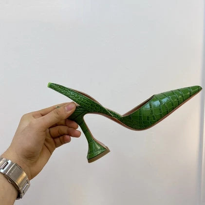 Green pointed heels ideal for formal occasions and evening events