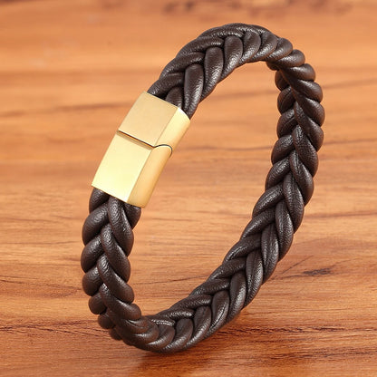 Braided Leather Cuff Bracelet for Men