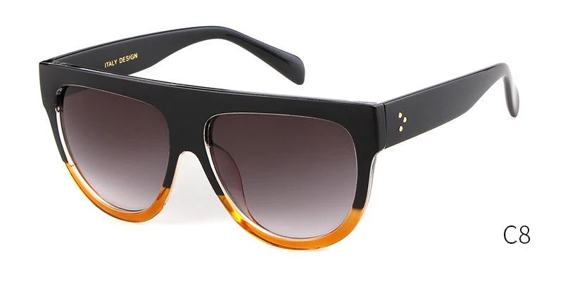 Black and orange sunglasses with gradient lenses on a white background