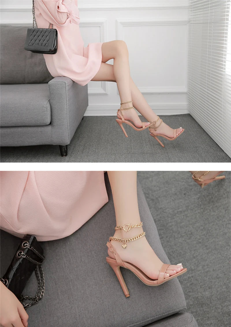 High-Quality Chain Ankle Strap Heels