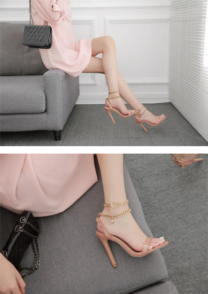 High-Quality Chain Ankle Strap Heels