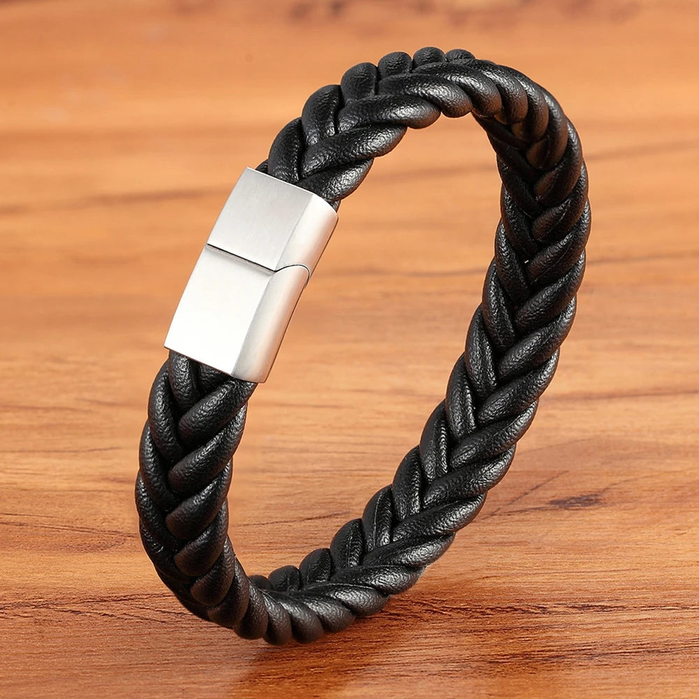 Braided Leather Cuff Bracelet for Men