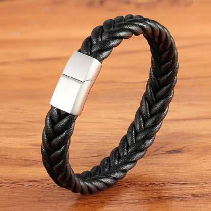 Braided Leather Cuff Bracelet for Men