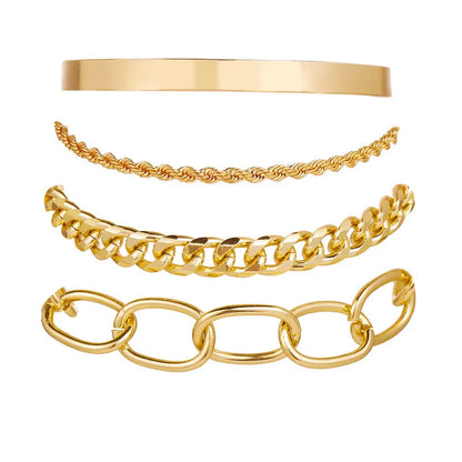 Gold Curb Chain Bracelets Set