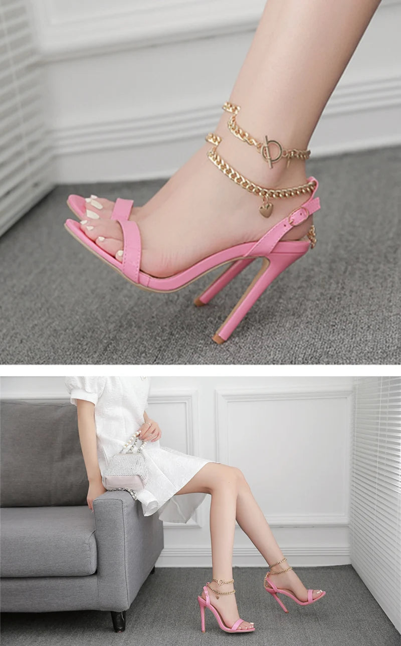 High-Quality Chain Ankle Strap Heels