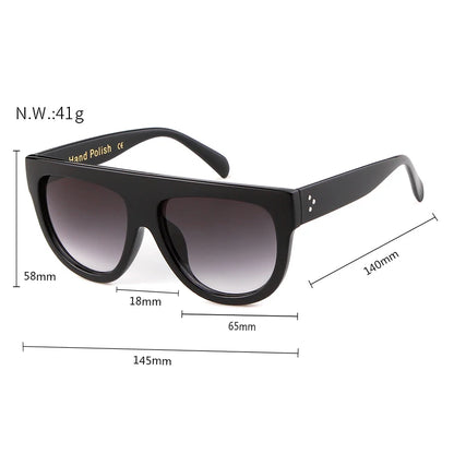 Black sunglasses with measurements on a white background