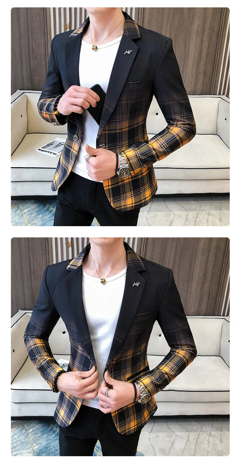 Slim Fit Casual Colorblock Men Blazers