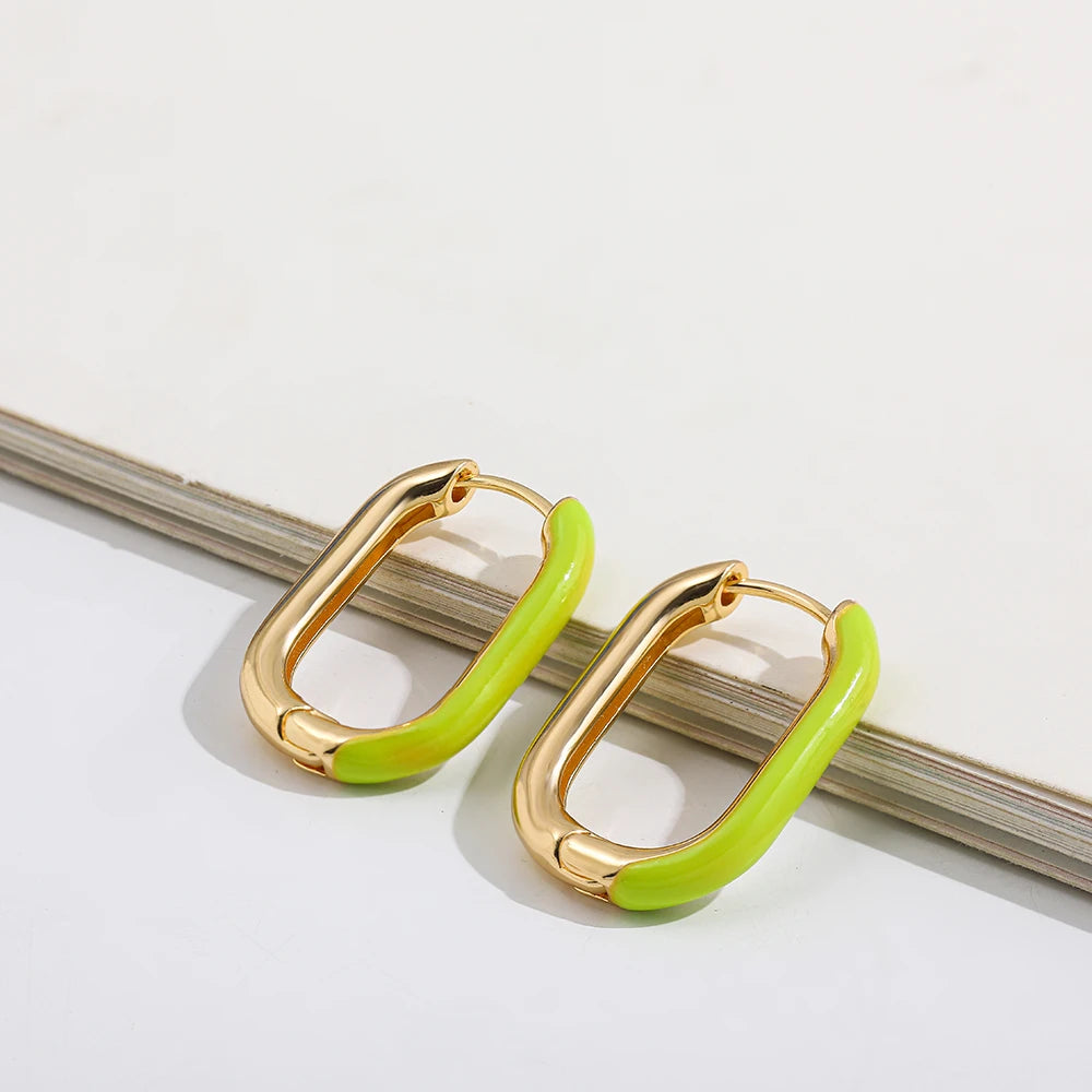 Neon Enamel Geometric Huggie Hoop Earrings