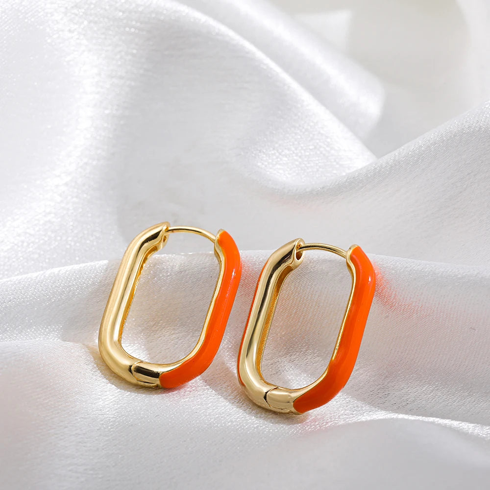 Neon Enamel Geometric Huggie Hoop Earrings