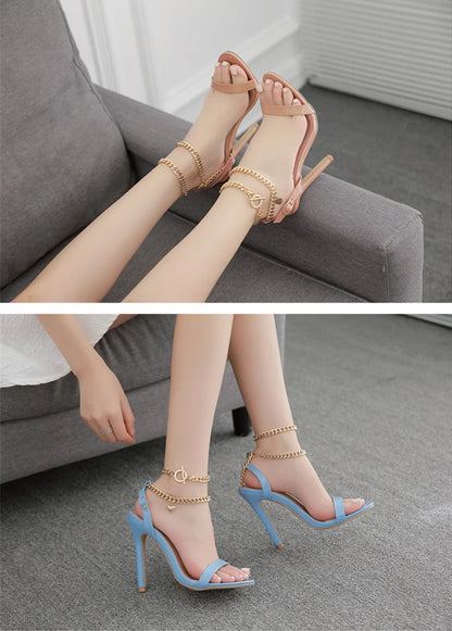 High-Quality Chain Ankle Strap Heels