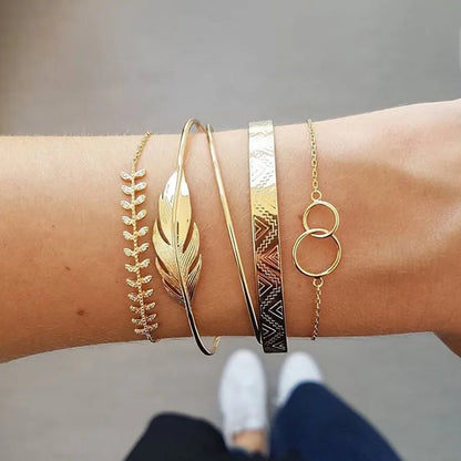 Gold Curb Chain Bracelets Set