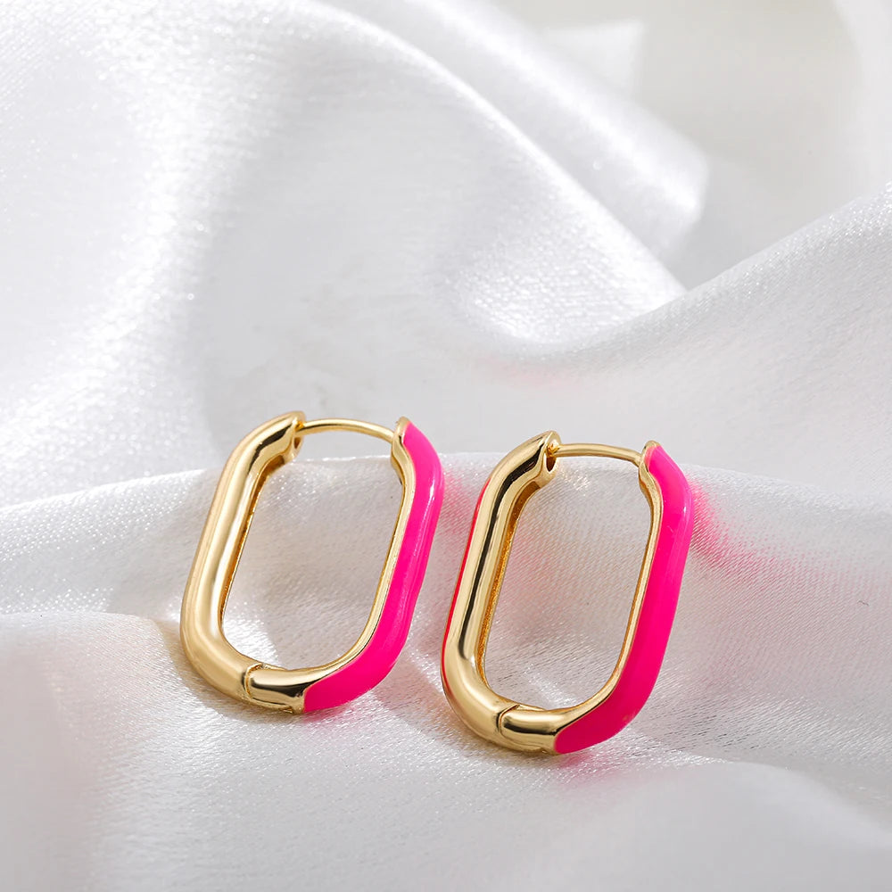 Neon Enamel Geometric Huggie Hoop Earrings