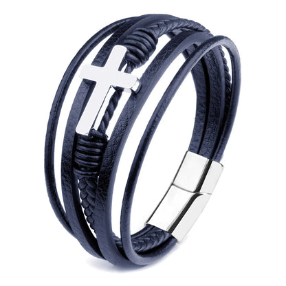 Men's Cross Leather Wrap Bracelet