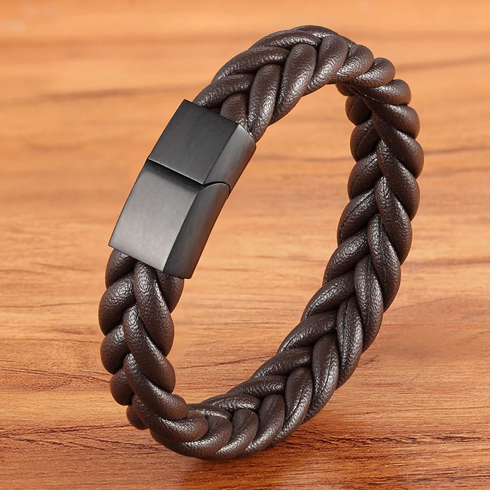 Braided Leather Cuff Bracelet for Men